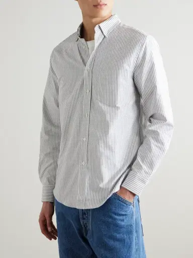 Portuguese Flannel Belavista Button-Down Collar Pinstriped Cotton Oxford Shirt - Men | Thumbnail 3