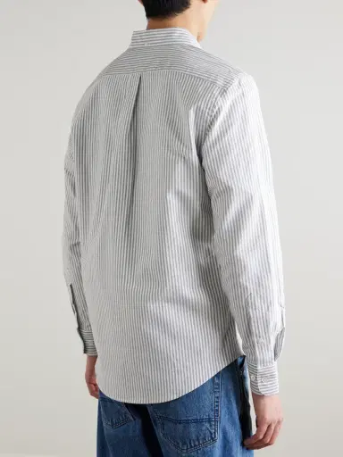 Portuguese Flannel Belavista Button-Down Collar Pinstriped Cotton Oxford Shirt - Men | Thumbnail 4