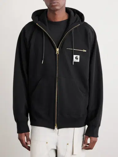 Sacai Carhartt WIP Logo-Appliquéd Cotton-Jersey Zip-Up Hoodie - Men | Thumbnail 3 Sacai Carhartt WIP Logo-Appliquéd Cotton-Jersey Zip-Up Hoodie - Men | Thumbnail 3