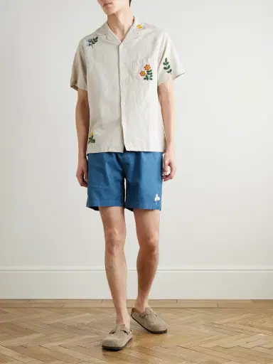 Portuguese Flannel Straight-Leg Embroidered Ramie Drawstring Shorts - Men | Thumbnail 2 Portuguese Flannel Straight-Leg Embroidered Ramie Drawstring Shorts - Men | Thumbnail 2