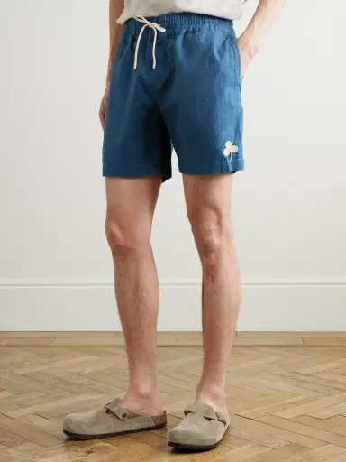 Portuguese Flannel Straight-Leg Embroidered Ramie Drawstring Shorts - Men | Thumbnail 3 Portuguese Flannel Straight-Leg Embroidered Ramie Drawstring Shorts - Men | Thumbnail 3