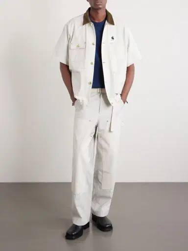 Sacai Carhartt WIP Duck Wide-Leg Belted Grain de Poudre and Cotton-Canvas Trousers - Men | Thumbnail 2 Sacai Carhartt WIP Duck Wide-Leg Belted Grain de Poudre and Cotton-Canvas Trousers - Men | Thumbnail 2