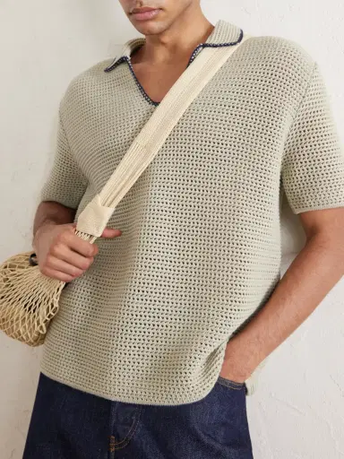 Orlebar Brown Crocheted Cotton Polo Shirt - Men | Thumbnail 5