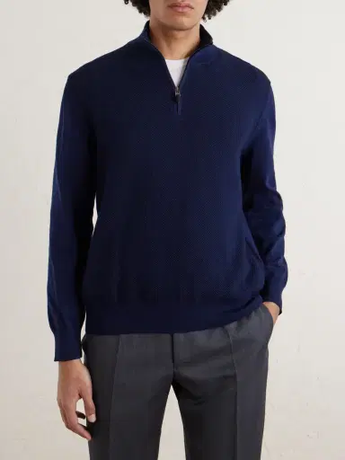 Canali Honeycomb-Knit Cotton Half-Zip Sweater - Men | Thumbnail 3 Canali Honeycomb-Knit Cotton Half-Zip Sweater - Men | Thumbnail 3