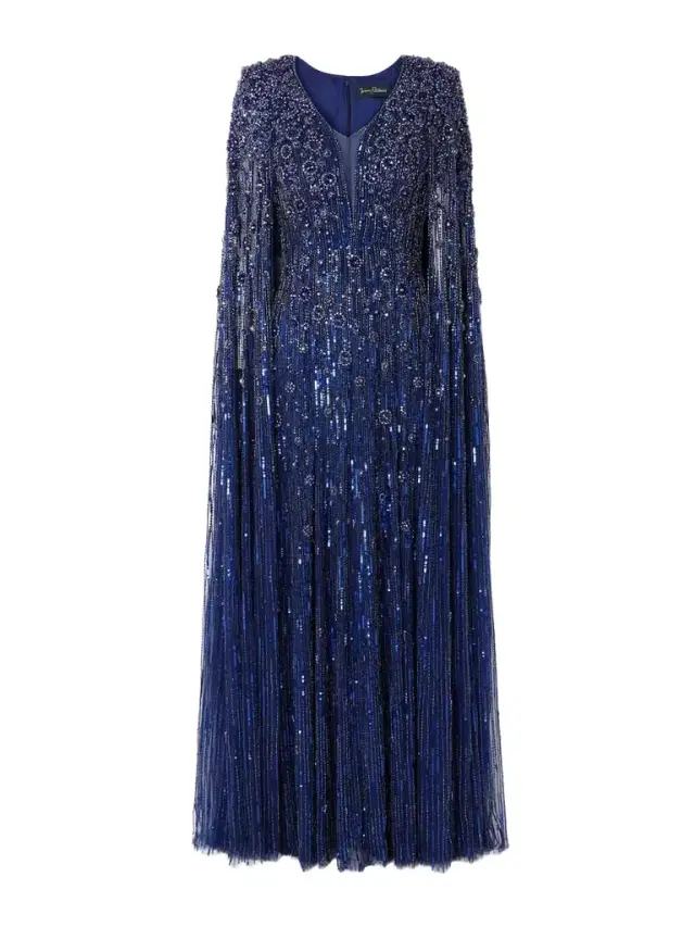 Sweet Silva Cape-effect Embellished Tulle Gown