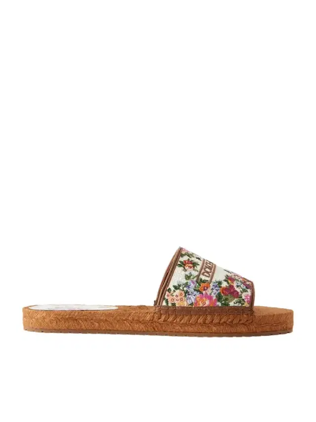 Leather-trimmed Woven Espadrille Slides