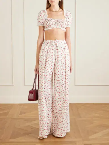 Dolce & Gabbana Cropped Printed Lace-trimmed Cotton-blend Poplin Top | Thumbnail 2