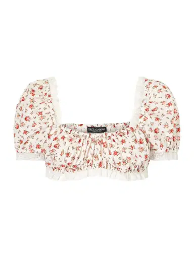 Dolce & Gabbana Cropped Printed Lace-trimmed Cotton-blend Poplin Top | Thumbnail 1