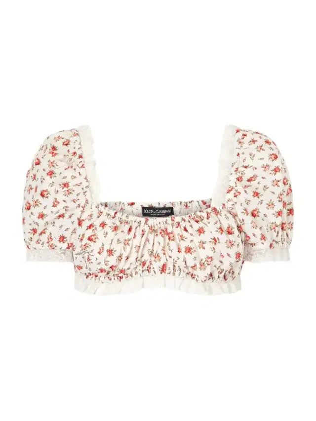 Cropped Printed Lace-trimmed Cotton-blend Poplin Top