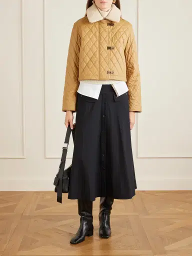 Burberry Cropped Shearling-trimmed Coated-cotton Jacket | Thumbnail 2 Burberry Cropped Shearling-trimmed Coated-cotton Jacket | Thumbnail 2
