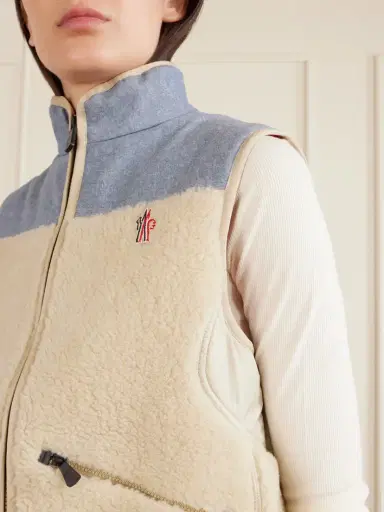 Moncler Grenoble Embroidered Cotton-blend And Shell-trimmed Plush Vest | Thumbnail 4