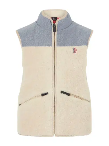 Moncler Grenoble Embroidered Cotton-blend And Shell-trimmed Plush Vest | Thumbnail 1