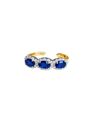 Wish Fine Jewelry 0.62ct Diamond Blue Sapphire 18K Gold Three Stone Ear Cuff | Thumbnail 2