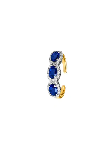 Wish Fine Jewelry 0.62ct Diamond Blue Sapphire 18K Gold Three Stone Ear Cuff | Thumbnail 1