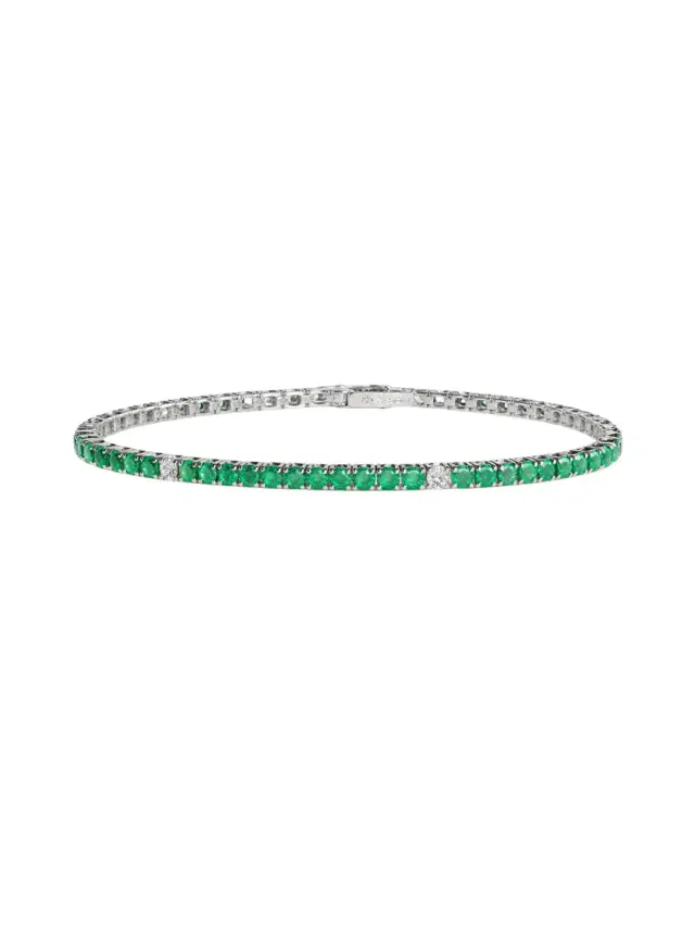 Wish Fine Jewelry 4.15ct Emerald Diamond 18K Gold Tennis Bracelet