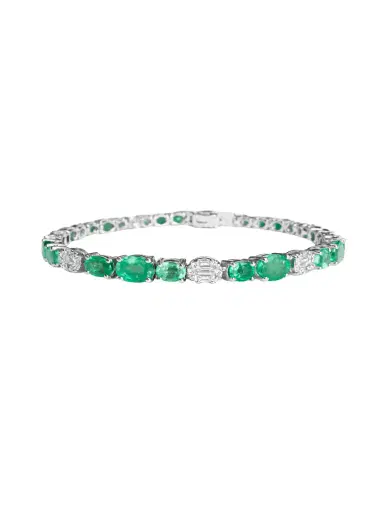 Wish Fine Jewelry 5.45ct Emerald Diamond 18K Gold Tennis Bracelet | Thumbnail 1