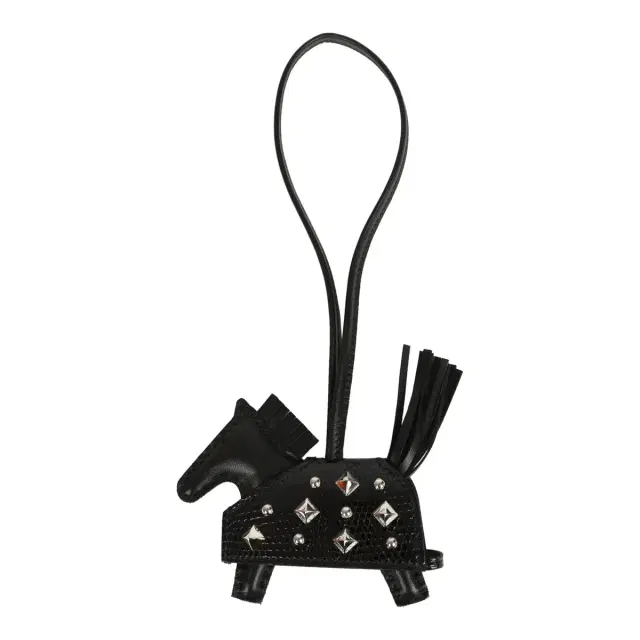 hermes Hermes Rodeo Rock Bag Charm PM Black Shiny Varaus Niloticus Lizard and Milo Lambskin Palladium Hardware