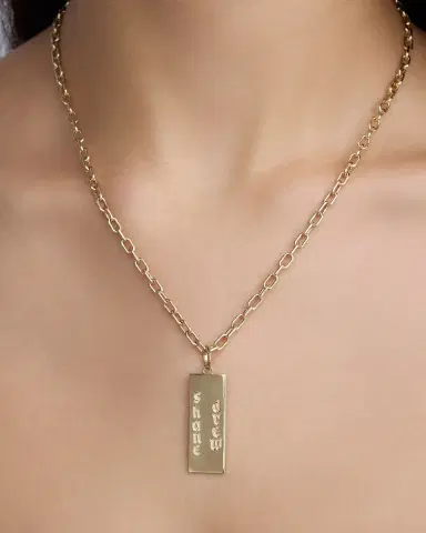 Jennifer Fisher Personalized Classic Dog Tag in 18K Yellow Gold | Thumbnail 2 Jennifer Fisher Personalized Classic Dog Tag in 18K Yellow Gold | Thumbnail 2