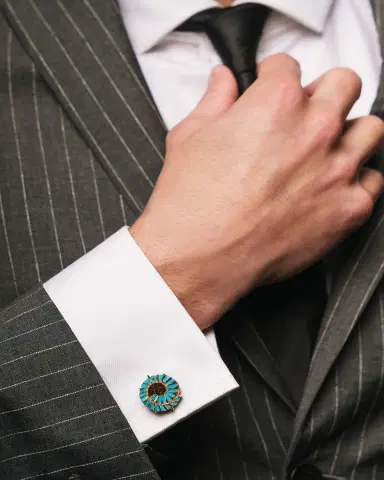 Tateossian Men's Limited Edition Ammonite Cufflinks in Rhodium Silver with Turquoise | Thumbnail 2 Tateossian Men's Limited Edition Ammonite Cufflinks in Rhodium Silver with Turquoise | Thumbnail 2