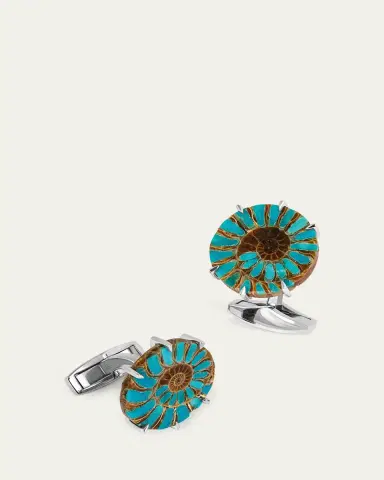 Tateossian Men's Limited Edition Ammonite Cufflinks in Rhodium Silver with Turquoise | Thumbnail 3 Tateossian Men's Limited Edition Ammonite Cufflinks in Rhodium Silver with Turquoise | Thumbnail 3