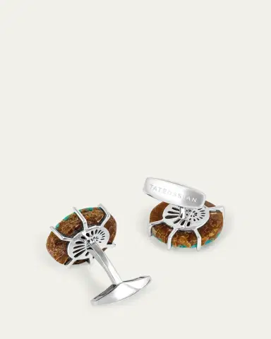Tateossian Men's Limited Edition Ammonite Cufflinks in Rhodium Silver with Turquoise | Thumbnail 4 Tateossian Men's Limited Edition Ammonite Cufflinks in Rhodium Silver with Turquoise | Thumbnail 4