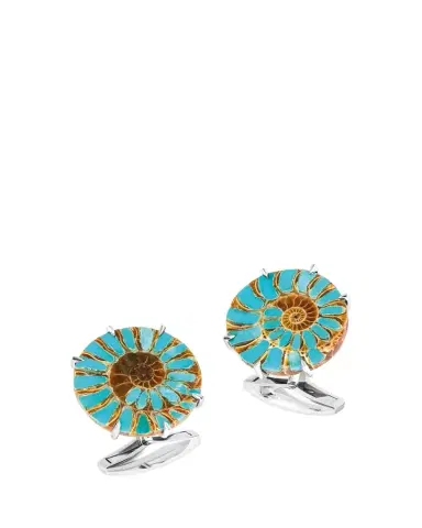 Tateossian Men's Limited Edition Ammonite Cufflinks in Rhodium Silver with Turquoise | Thumbnail 1 Tateossian Men's Limited Edition Ammonite Cufflinks in Rhodium Silver with Turquoise | Thumbnail 1