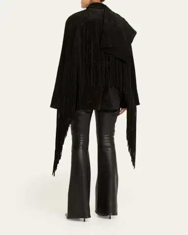 Rick Owens Scarf-Neck Fringe Suede Moto Jaket | Thumbnail 3