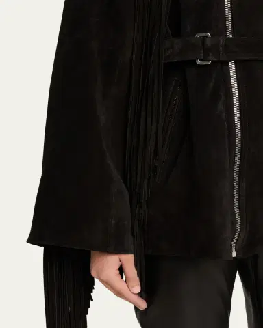 Rick Owens Scarf-Neck Fringe Suede Moto Jaket | Thumbnail 5