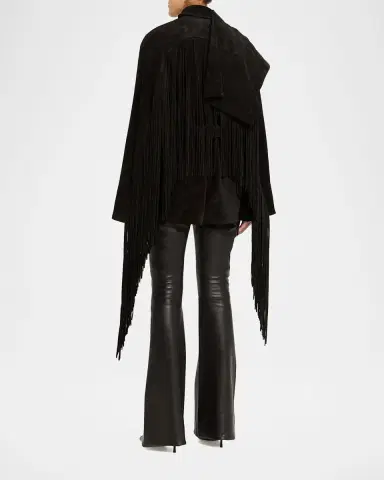 Rick Owens Scarf-Neck Fringe Suede Moto Jaket | Thumbnail 7