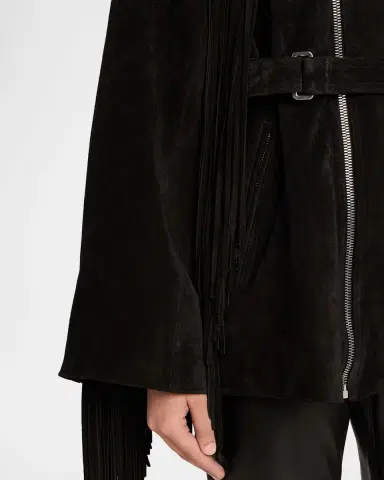 Rick Owens Scarf-Neck Fringe Suede Moto Jaket | Thumbnail 9