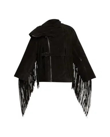 Rick Owens Scarf-Neck Fringe Suede Moto Jaket | Thumbnail 1