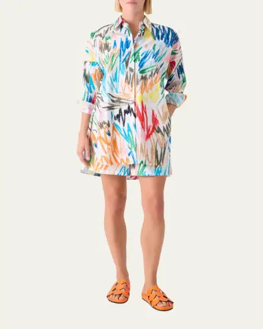 Akris punto Scribble-Print Cotton Poplin Tunic Blouse | Thumbnail 2