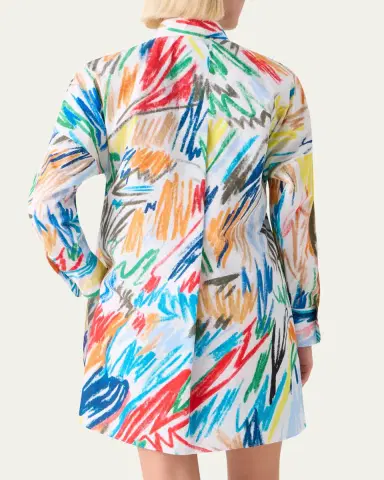 Akris punto Scribble-Print Cotton Poplin Tunic Blouse | Thumbnail 3