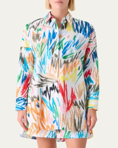 Akris punto Scribble-Print Cotton Poplin Tunic Blouse | Thumbnail 4