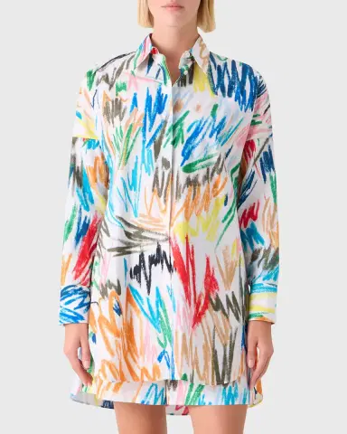 Akris punto Scribble-Print Cotton Poplin Tunic Blouse | Thumbnail 8