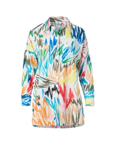 Akris punto Scribble-Print Cotton Poplin Tunic Blouse | Thumbnail 1