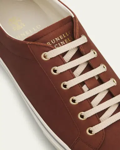 Brunello Cucinelli Men's Leather Foiled Logo Low-Top Sneakers | Thumbnail 3 Brunello Cucinelli Men's Leather Foiled Logo Low-Top Sneakers | Thumbnail 3