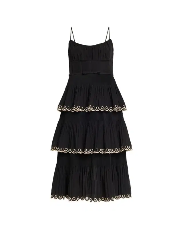 Embroidered Tiered Midi Dress