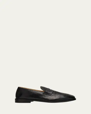 Brunello Cucinelli Men's Woven Vamp Leather Penny Loafers | Thumbnail 4