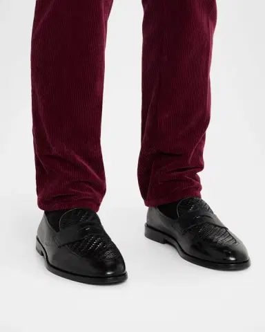 Brunello Cucinelli Men's Woven Vamp Leather Penny Loafers | Thumbnail 5