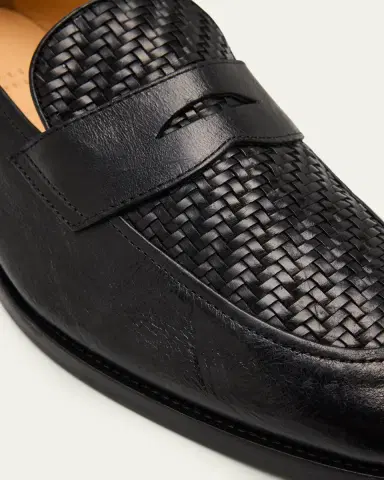 Brunello Cucinelli Men's Woven Vamp Leather Penny Loafers | Thumbnail 7