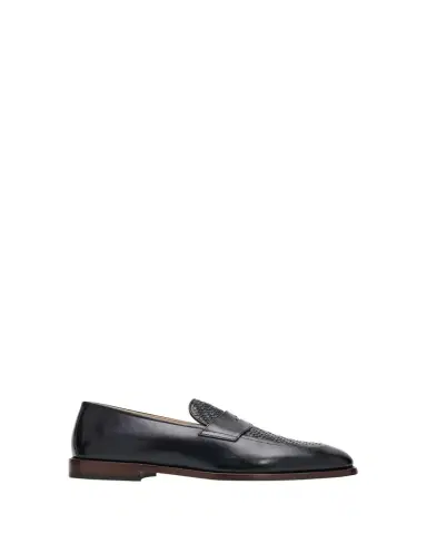 Brunello Cucinelli Men's Woven Vamp Leather Penny Loafers | Thumbnail 1