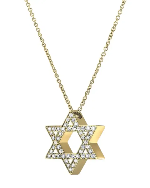 Procaccia Jewelry 18K Yellow Gold Large Star of David Pave Diamond Necklace
