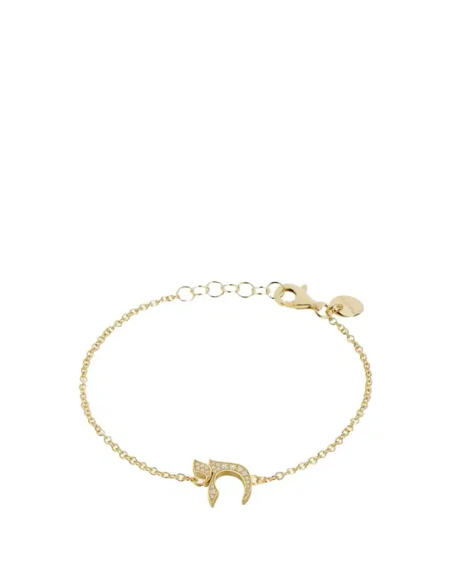 Procaccia Jewelry 18K Yellow Gold Diamond Pave Chai Bracelet