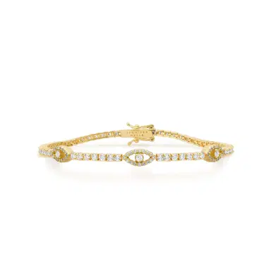 Jennifer Meyer 4-Prong Diamond Tennis Bracelet with 3 Mini Open Evil Eye Accents | Thumbnail 1 Jennifer Meyer 4-Prong Diamond Tennis Bracelet with 3 Mini Open Evil Eye Accents | Thumbnail 1