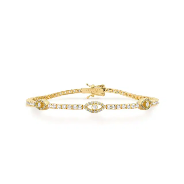 Jennifer Meyer 4-Prong Diamond Tennis Bracelet with 3 Mini Open Evil Eye Accents
