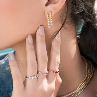 Jennifer Meyer Graduated Pink Sapphire Tennis Studs | Thumbnail 4 Jennifer Meyer Graduated Pink Sapphire Tennis Studs | Thumbnail 4
