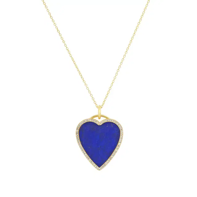 Jennifer Meyer Lapis Inlay Heart Necklace with Diamonds