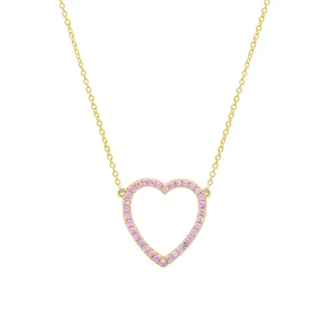 Large Pink Sapphire Open Heart Necklace