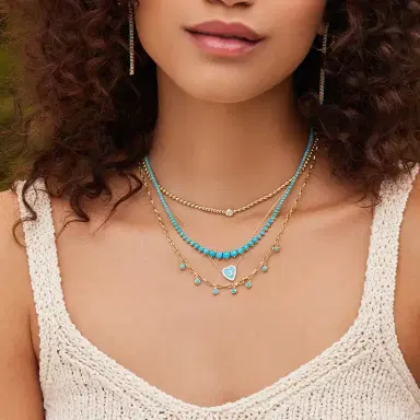 Jennifer Meyer Luxe Graduated 3-Prong Turquoise Tennis Necklace | Thumbnail 4 Jennifer Meyer Luxe Graduated 3-Prong Turquoise Tennis Necklace | Thumbnail 4